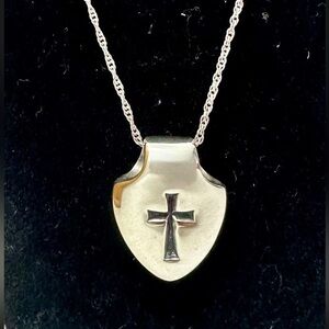 JAMES AVERY Sterling Silver Shield Of Faith Cross Pendant Necklace; RETIRED; 22g